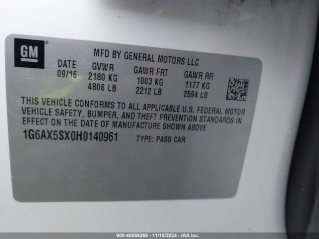 1G6AX5SX0H0140961 Cadillac CTS LUXURY