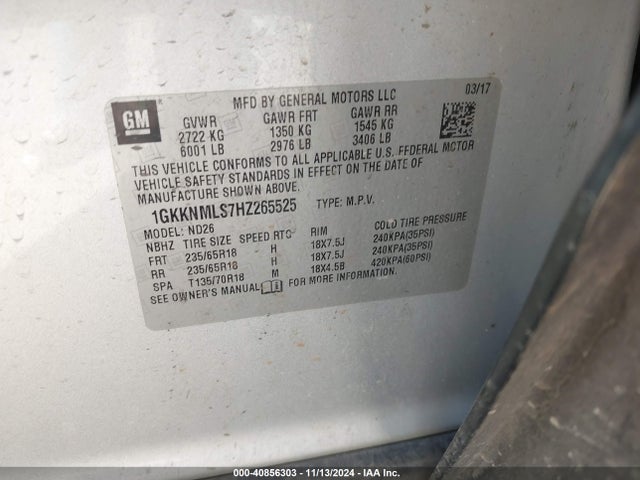 GMC Acadia Slt-1 2017 1GKKNMLS7HZ265525 Image 9