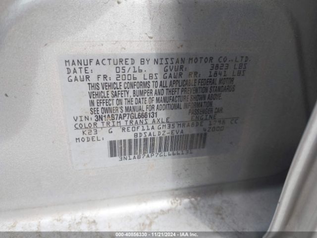 3N1AB7AP7GL666131 Nissan Sentra Fe+ S/s/sl/sr/sv