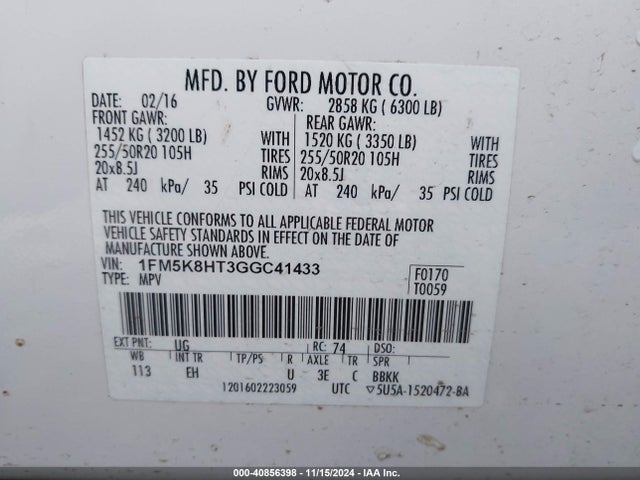 Ford Explorer Platinum 2016 1FM5K8HT3GGC41433 Image 9