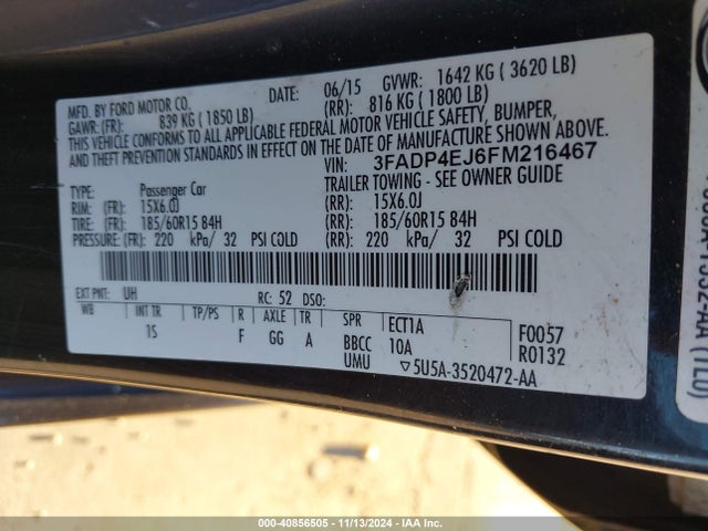 Ford FIESTA SE 2015 3FADP4EJ6FM216467 Image 9
