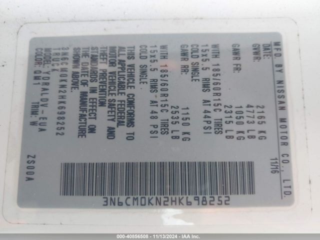 3N6CM0KN2HK698252 Nissan Nv200 S