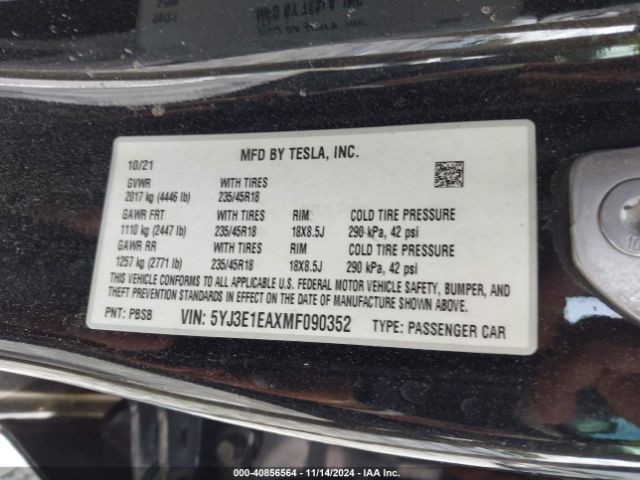 5YJ3E1EAXMF090352 Tesla Model 3 Standard Range Plus Rear-wheel Drive