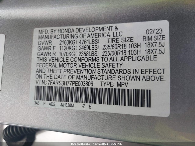 Honda Cr-v Ex-l 2wd 2023 7FARS3H77PE003806 Image 9