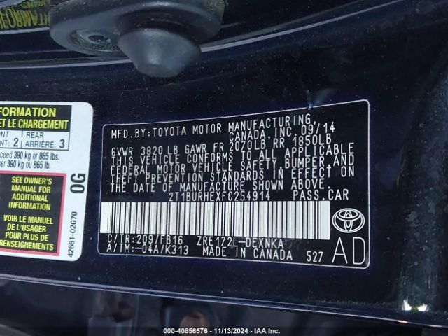 2T1BURHEXFC254914 Toyota Corolla Le Plus