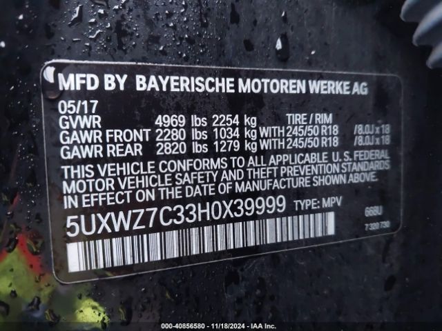 5UXWZ7C33H0X39999 BMW X3 Sdrive28i