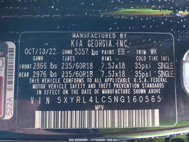 KIA SORENTO S 2022 5XYRL4LC5NG160565 Image 9