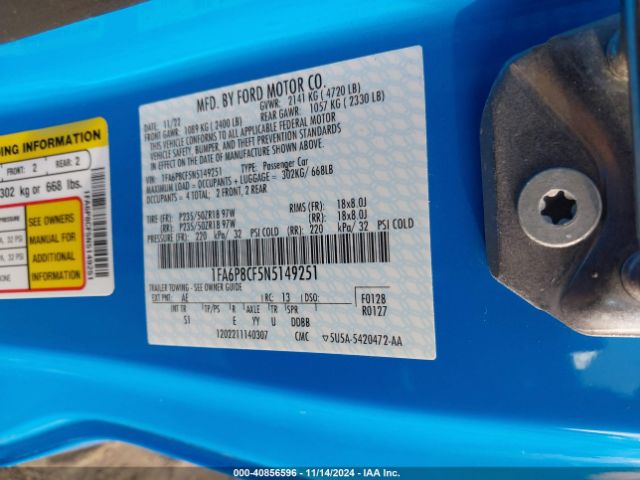 1FA6P8CF5N5149251 Ford Mustang Gt Premium
