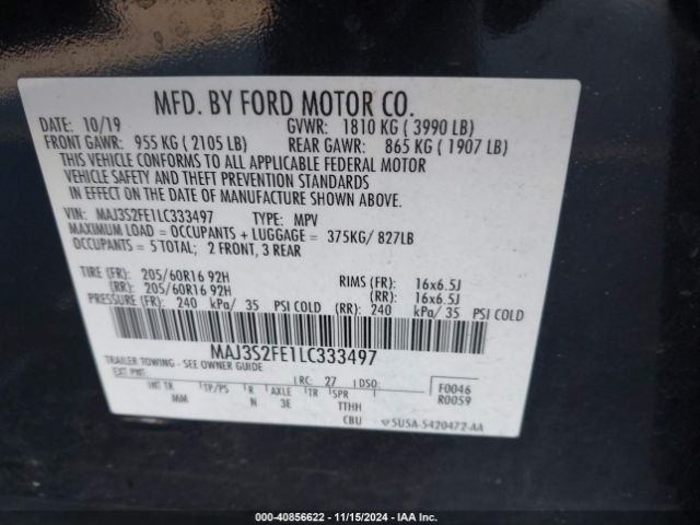 MAJ3S2FE1LC333497 Ford ECOSPORT S