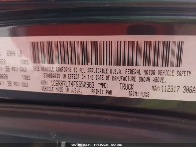 RAM 1500 Big Horn 2015 1C6RR7LT4FS550883 Image 9