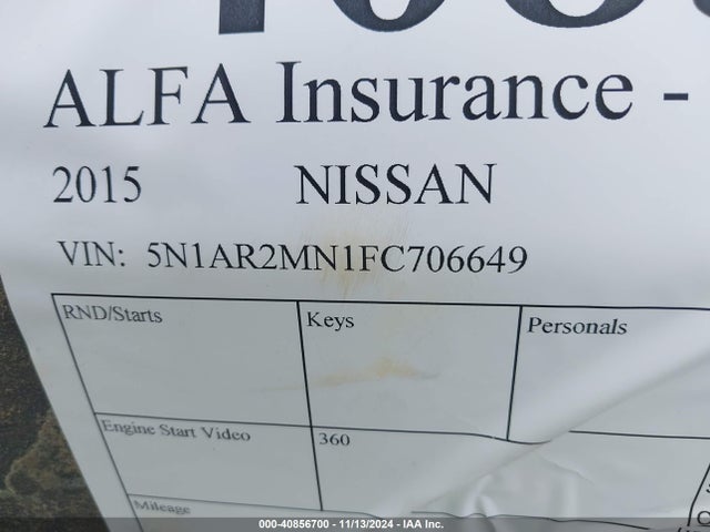 Nissan Pathfinder Sv 2015 5N1AR2MN1FC706649 Image 9