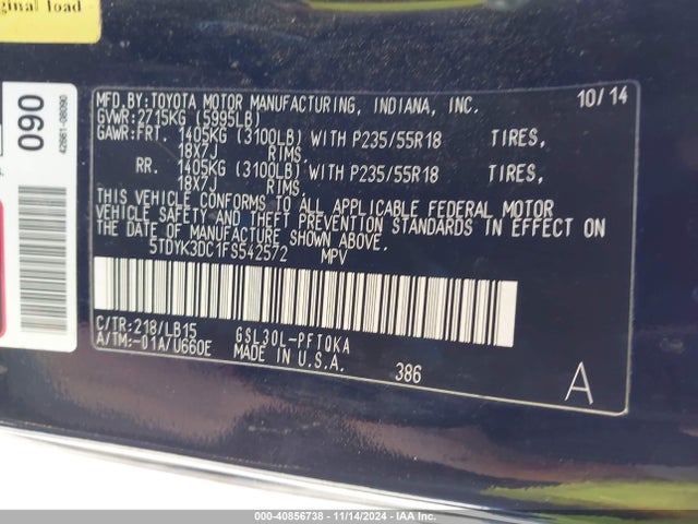 5TDYK3DC1FS542572 Toyota Sienna Limited Premium 7 Passenger