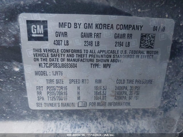 Chevrolet Trax Lt 2018 KL7CJPSB3JB693604 Image 9