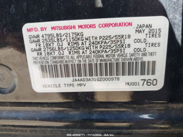 JA4AD3A31GZ000978 Mitsubishi Outlander Se/sel