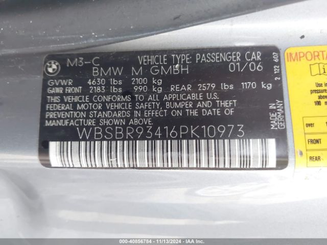 2006 BMW M3 WBSBR93416PK10973 Photo 8