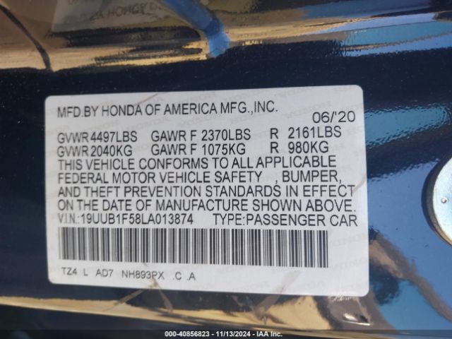 19UUB1F58LA013874 Acura Tlx Tech Package
