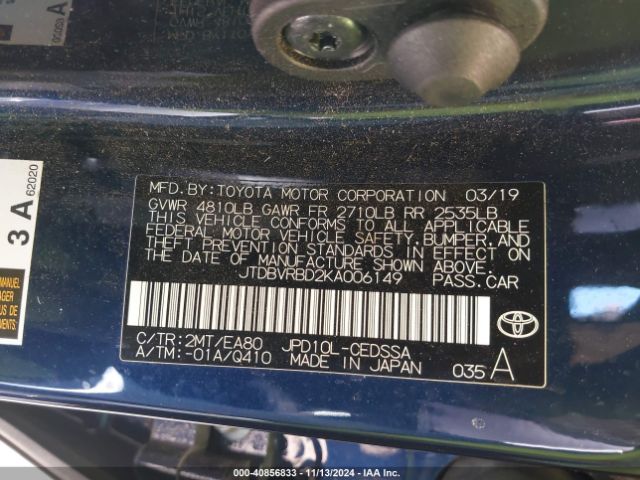 JTDBVRBD2KA006149 Toyota Mirai