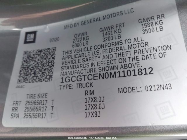 1GCGTCEN0M1101812 Chevrolet Colorado 4wd  Short Box Lt