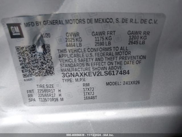 3GNAXKEV2LS617484 Chevrolet Equinox Fwd Lt 1.5l Turbo