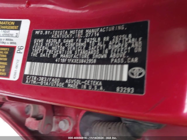 4T1BF1FKXEU842958 Toyota CAMRY L