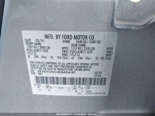 2FMDK3GC4EBA54187 Ford EDGE SE