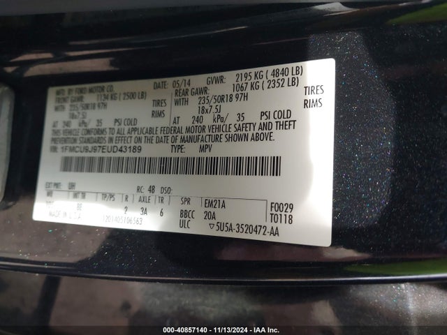 Ford Escape Titanium 2014 1FMCU9J97EUD43189 Image 9