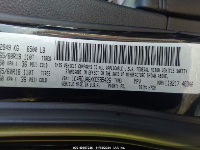 1C4RDJAGXKC585426 Dodge Durango Sxt Awd
