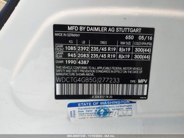 WDCTG4GB5GJ277233 Mercedes-Benz Gla 250 4matic
