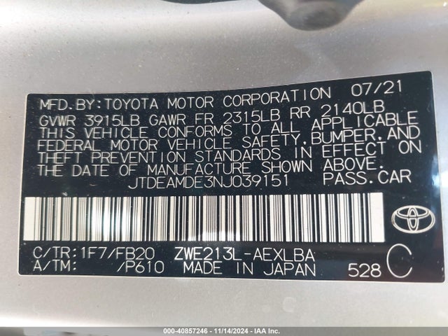 Toyota Corolla Hybrid Le 2022 JTDEAMDE3NJ039151 Image 9