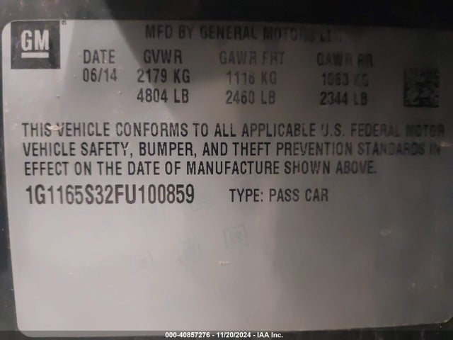 Chevrolet IMPALA 2LZ 2015 1G1165S32FU100859 Image 9