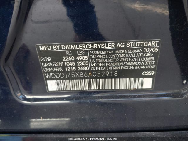 2006 MERCEDES-BENZ CLS 500 WDDDJ75X86A052918 Photo 8