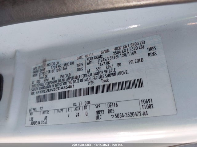 Ford E-250 Commercial 2014 1FTNE2EW5EDA85451 Image 9