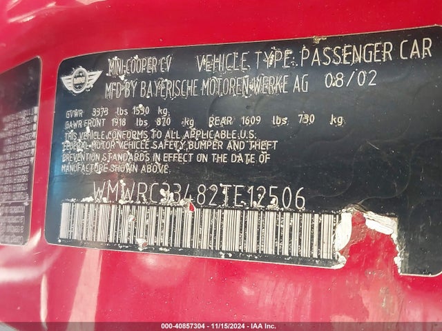 2002 MINI COOPER WMWRC33482TE12506 Photo 8