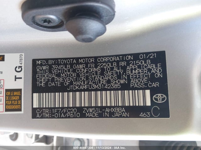Toyota Prius L Eco 2021 JTDKAMFU3M3142385 Image 9