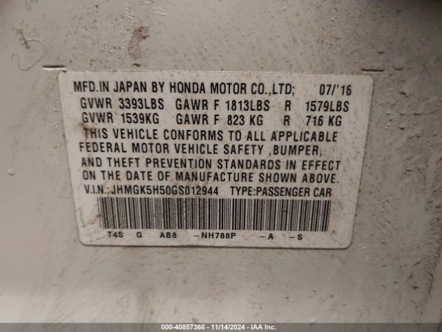 JHMGK5H50GS012944 Honda FIT LX