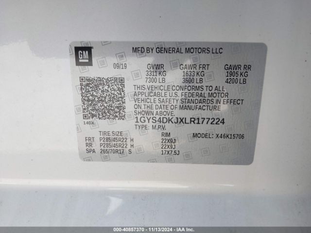 1GYS4DKJXLR177224 Cadillac Escalade 4wd Platinum