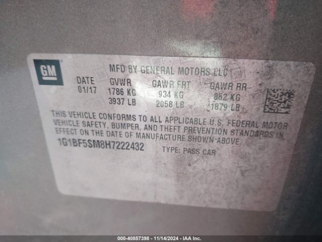 1G1BF5SM8H7222432 Chevrolet Cruze Premier Auto