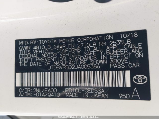 JTDBVRBD2JA005386 Toyota Mirai