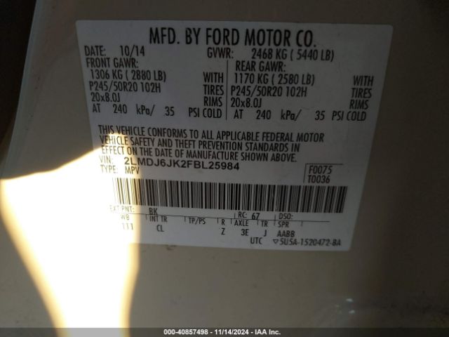 2LMDJ6JK2FBL25984 Lincoln MKX