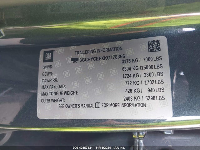 Chevrolet Silverado 1500 Custom Trail Boss 2019 3GCPYCEFXKG178356 Image 9