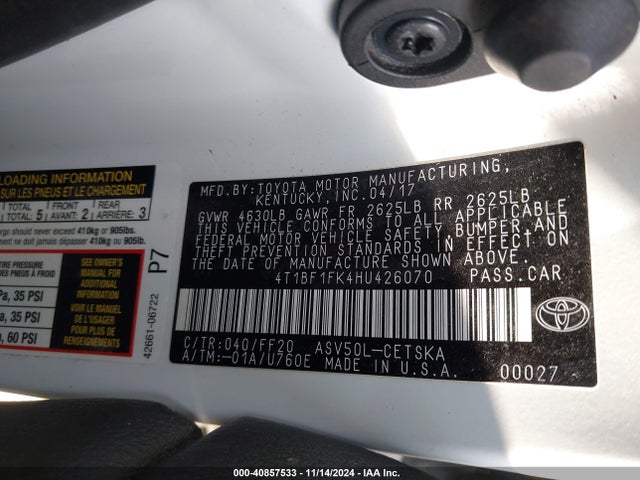 Toyota CAMRY SE 2017 4T1BF1FK4HU426070 Image 9