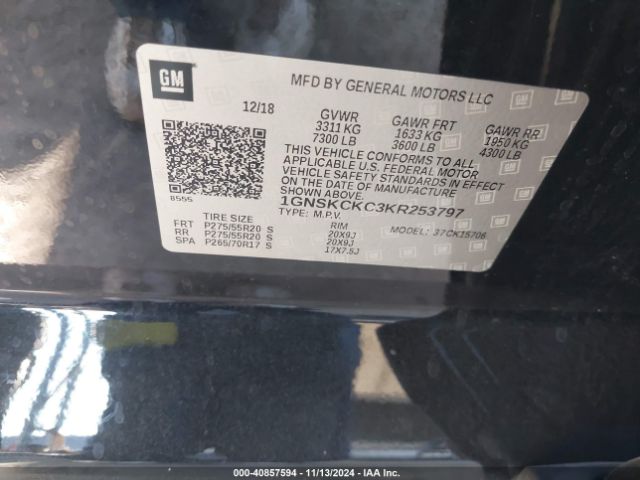 1GNSKCKC3KR253797 Chevrolet Tahoe Premier
