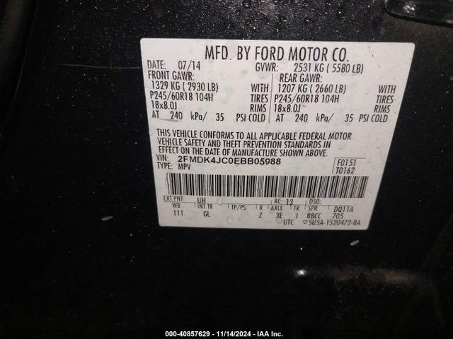 Ford EDGE SEL 2014 2FMDK4JC0EBB05988 Image 9