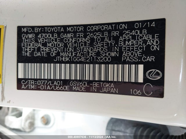 Lexus ES 350 2014 JTHBK1GG4E2113200 Image 9