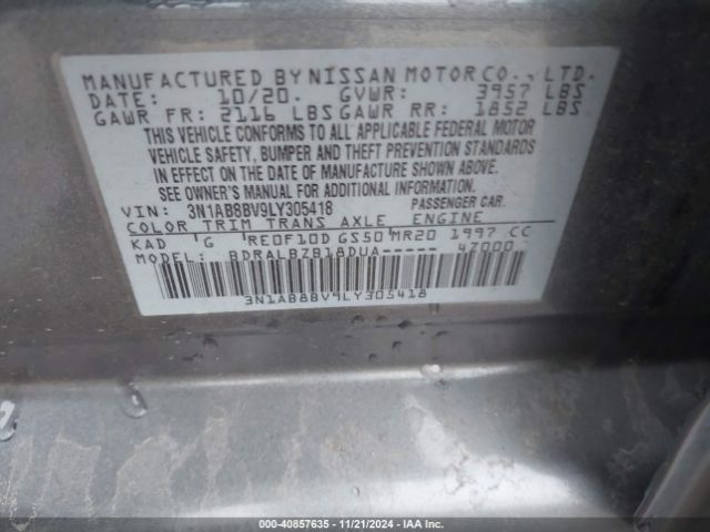 3N1AB8BV9LY305418 Nissan Sentra S Xtronic Cvt