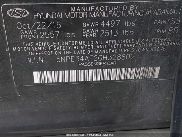 5NPE34AF2GH328802 Hyundai Sonata Limited
