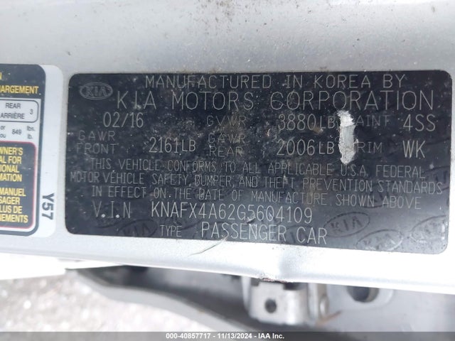KIA FORTE LX 2016 KNAFX4A62G5604109 Image 9