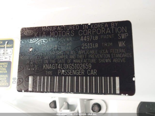 KIA Optima Lx 2016 KNAGT4L3XG5102659 Image 9