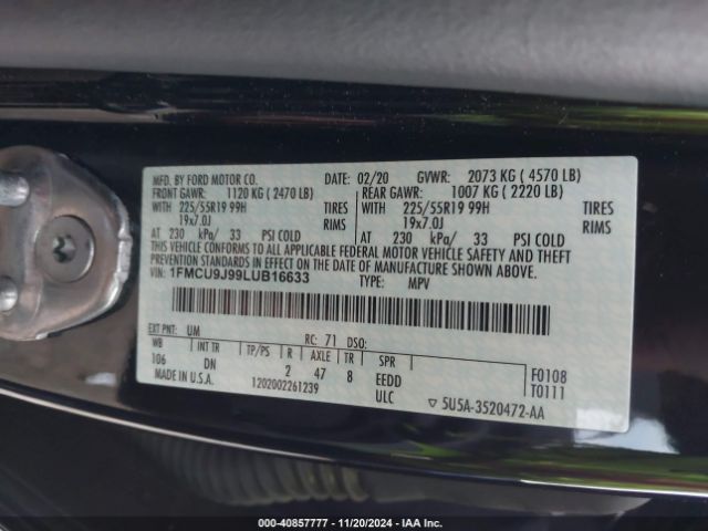 1FMCU9J99LUB16633 Ford Escape Titanium
