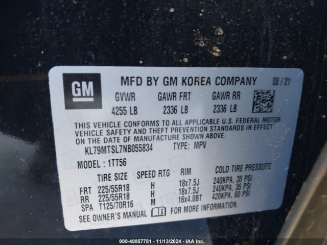 KL79MTSL7NB055834 Chevrolet Trailblazer Fwd Rs